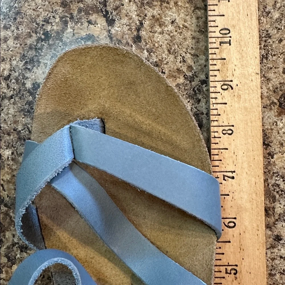 Marina Luna Blue Leather Cork Wedge Sandals
